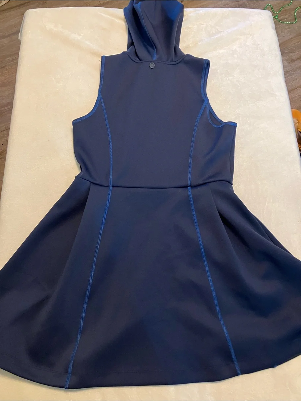 Hunter Navy Hooded Zip Dress with Bright Blue Stitching - Picture 3 of 5